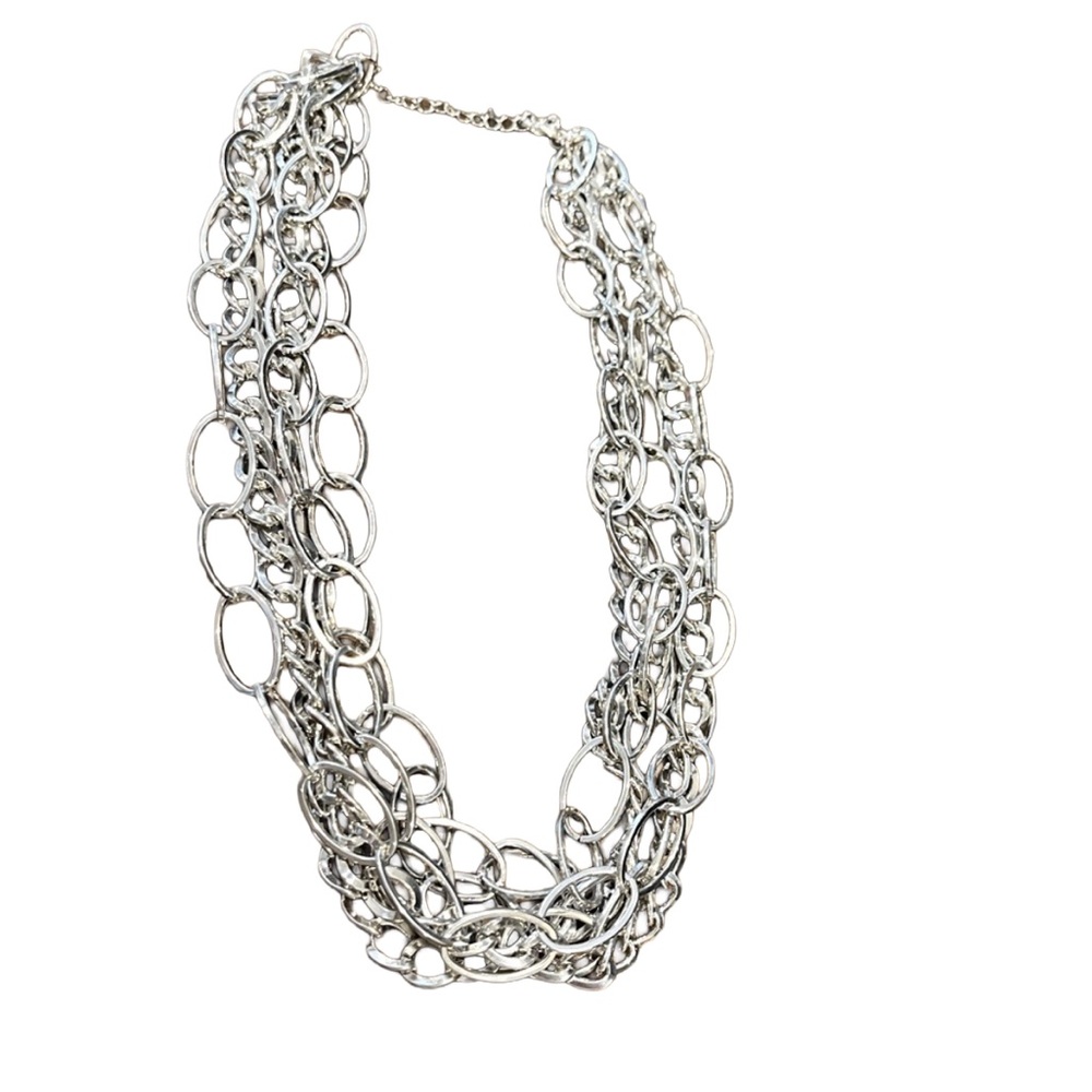 20” Multi strand chain link silver tone statement necklace